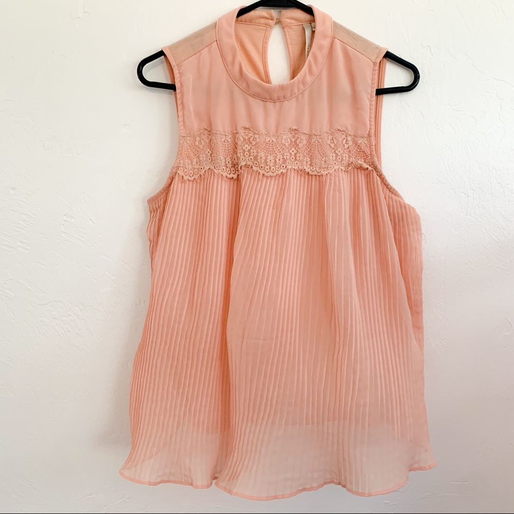 LC Lauren Conrad Sleeveless High Neck Halter Lace Ruffled Tank Top Blouse